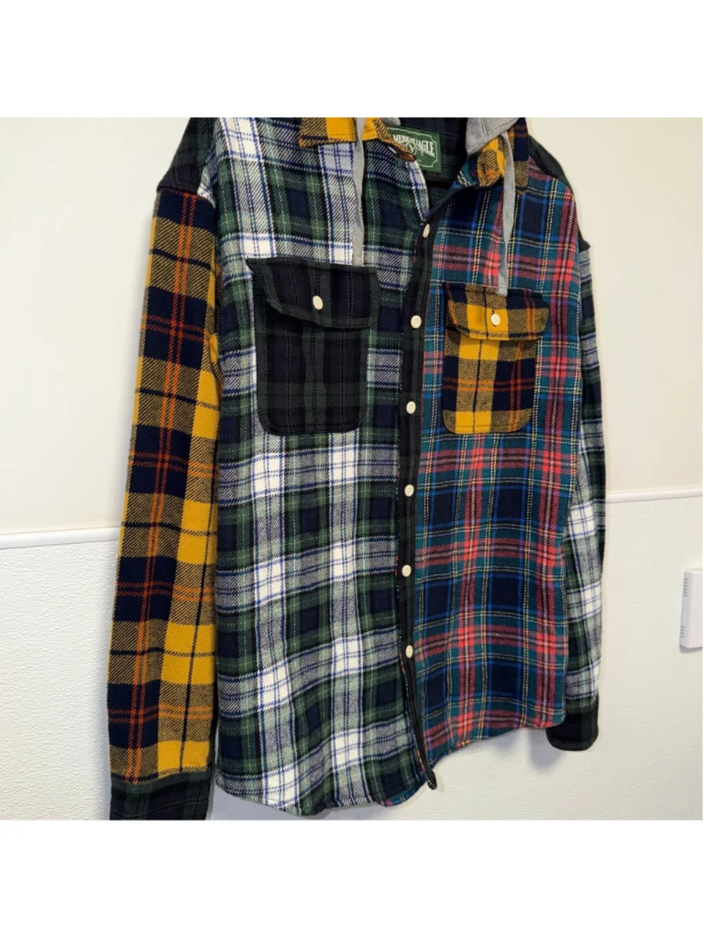 Mens American Eagle AEO Multi-color plaid Casual Shirt removable hood S Small